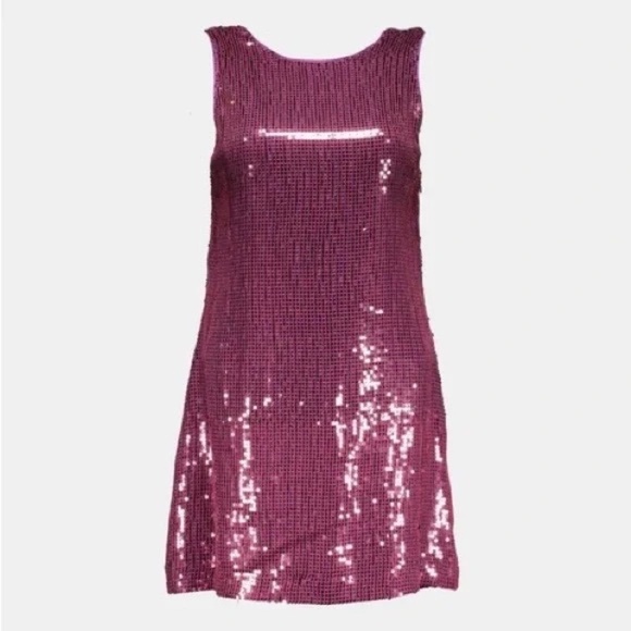 ALICE AND OLIVIA Kamryn Two Way Purple Cascading Cowl Back Sequin Dress - Picture 2 of 10